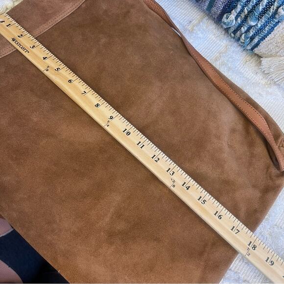 Free People Roswell Boho Slouchy Suede Leather Messenger Bag Tote Cognac Brown - Picture 14 of 16